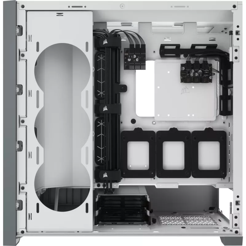 CORSAIR iCUE 5000X RGB – Baltas vidutinis bokštinis kompiuterio korpusas su grūdintu stiklu