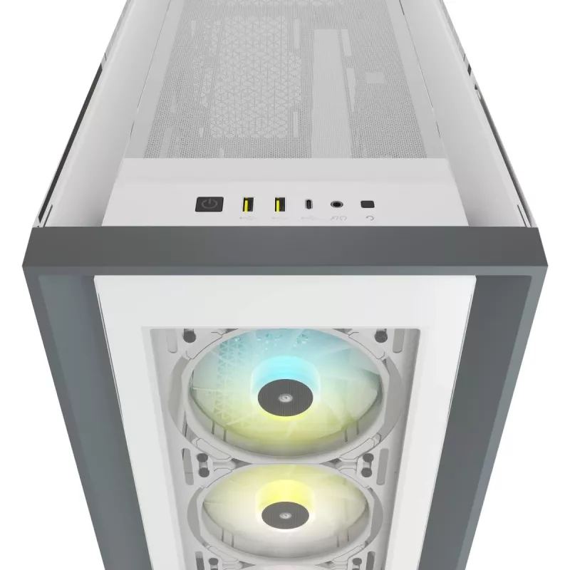 CORSAIR iCUE 5000X RGB – Baltas vidutinis bokštinis kompiuterio korpusas su grūdintu stiklu