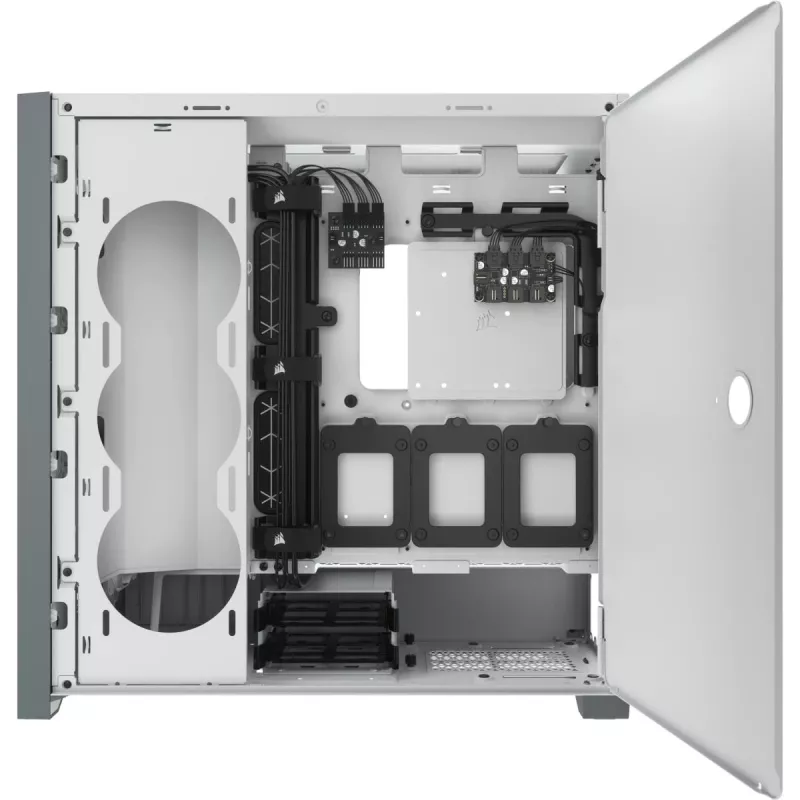 CORSAIR iCUE 5000X RGB – Baltas vidutinis bokštinis kompiuterio korpusas su grūdintu stiklu