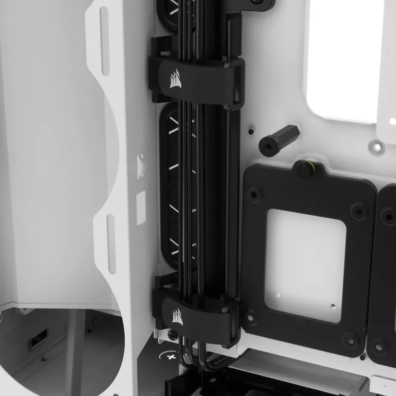 CORSAIR iCUE 5000X RGB – Baltas vidutinis bokštinis kompiuterio korpusas su grūdintu stiklu