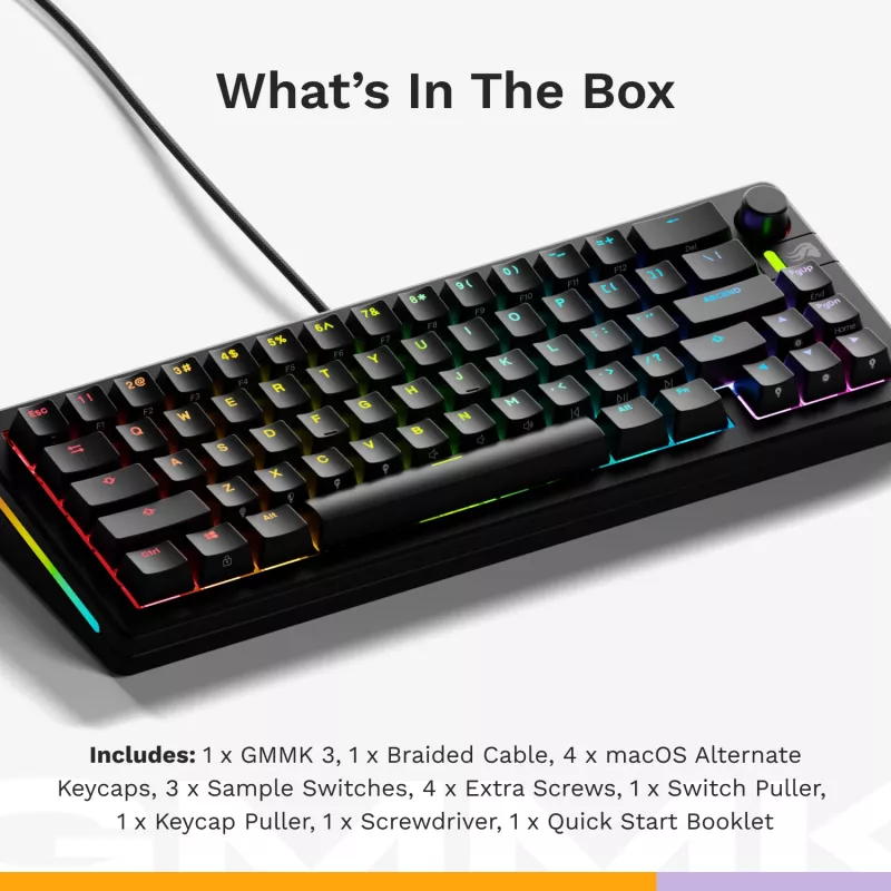 Mechaninė žaidimų klaviatūra GLORIOUS GMMK 3 65% laidinė USB, QWERTY US, RGB, juoda