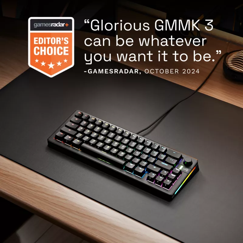 Mechaninė žaidimų klaviatūra GLORIOUS GMMK 3 65% laidinė USB, QWERTY US, RGB, juoda