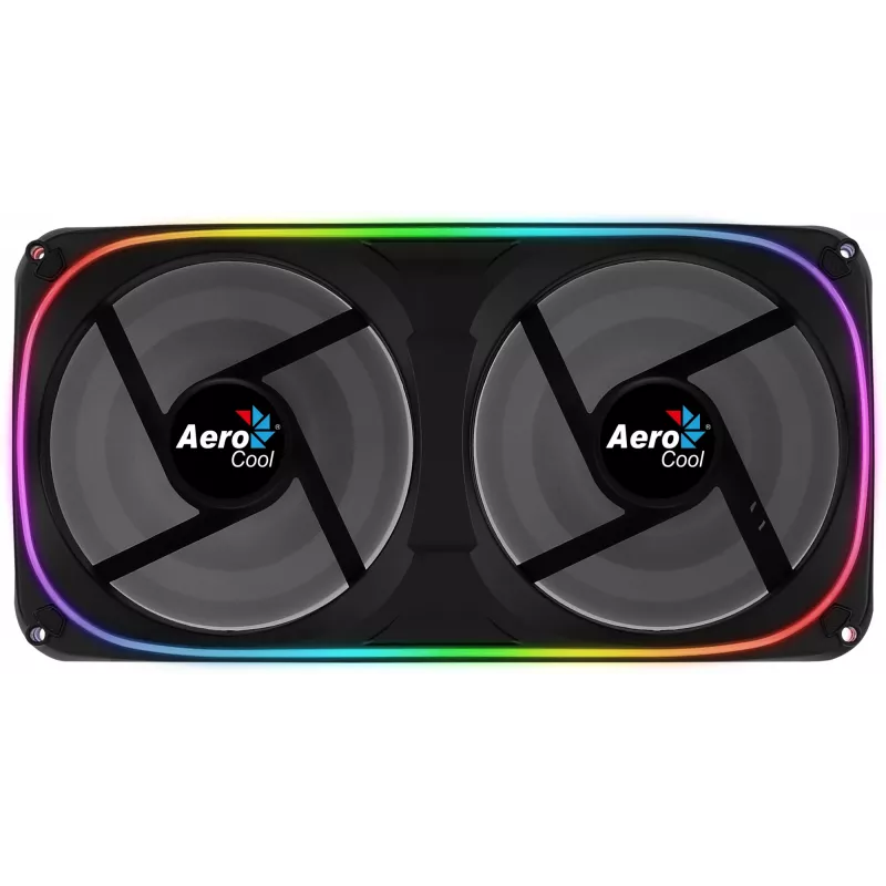 Aerocool ASTRO24 dvigubas 12 cm ARGB ventiliatorius su antivibracinėmis pagalvėlėmis, juodas