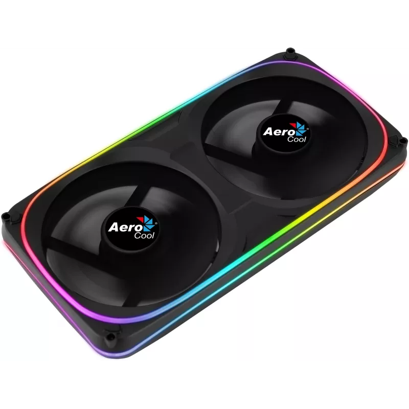 Aerocool ASTRO24 dvigubas 12 cm ARGB ventiliatorius su antivibracinėmis pagalvėlėmis, juodas