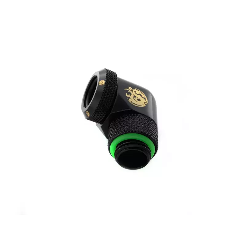 BitsPower BP-MBE90RML žalvarinis 90° sukamasis adapteris skysčio aušinimui, 1/4 colio sriegis, juodas