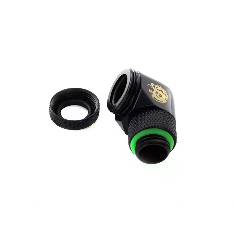 BitsPower BP-MBE90RML žalvarinis 90° sukamasis adapteris skysčio aušinimui, 1/4 colio sriegis, juodas