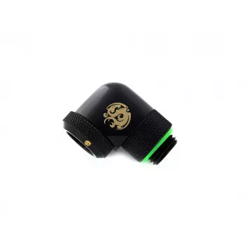 BitsPower BP-MBE90RML žalvarinis 90° sukamasis adapteris skysčio aušinimui, 1/4 colio sriegis, juodas