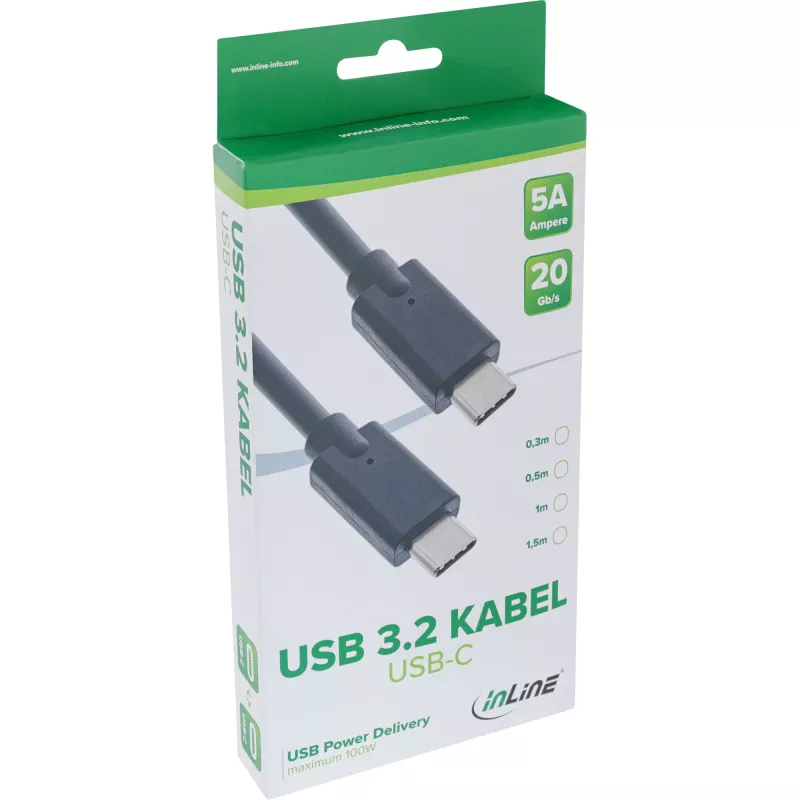 USB 3.2 Gen.2x2 laidas InLine 35706A 0,5 m USB-C vyriškas/vyriškas juodas