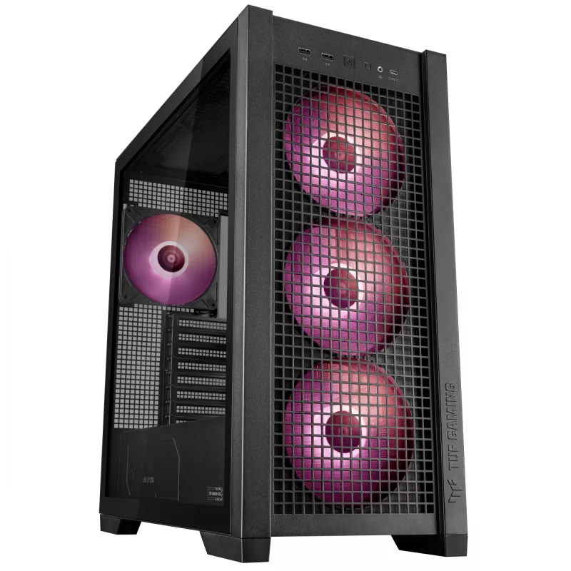 ASUS TUF Gaming GT302 ARGB Midi Tower korpusas, juodas, grūdintas stiklas, 3x140mm priekyje + 1x140mm gale, USB-C