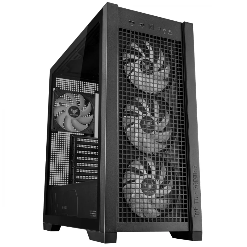 ASUS TUF Gaming GT302 ARGB Midi Tower korpusas, juodas, grūdintas stiklas, 3x140mm priekyje + 1x140mm gale, USB-C