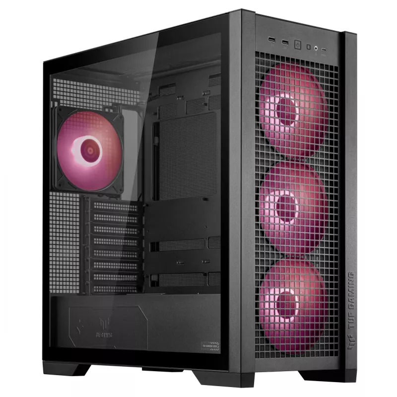 ASUS TUF Gaming GT302 ARGB Midi Tower korpusas, juodas, grūdintas stiklas, 3x140mm priekyje + 1x140mm gale, USB-C