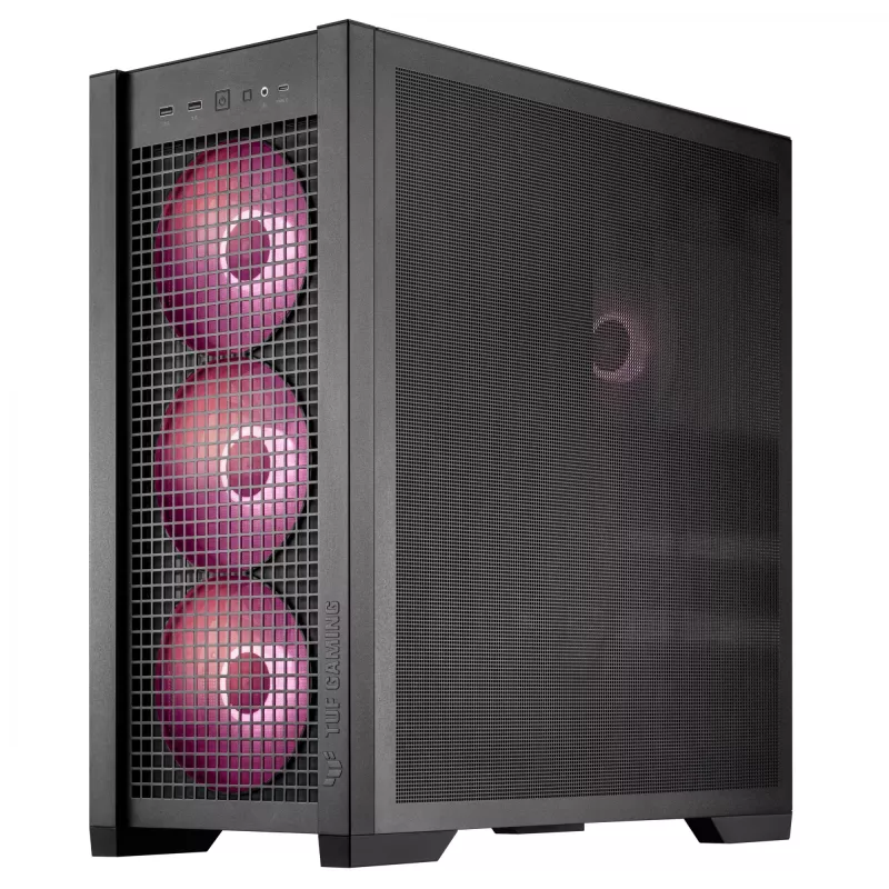 ASUS TUF Gaming GT302 ARGB Midi Tower korpusas, juodas, grūdintas stiklas, 3x140mm priekyje + 1x140mm gale, USB-C