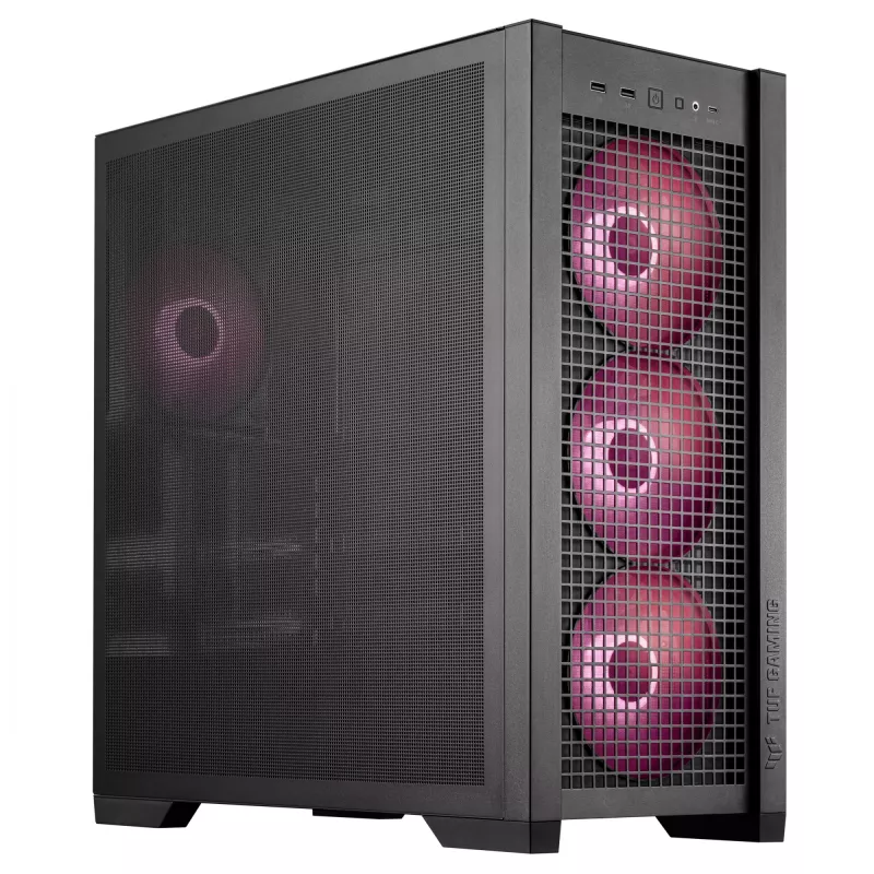 ASUS TUF Gaming GT302 ARGB Midi Tower korpusas, juodas, grūdintas stiklas, 3x140mm priekyje + 1x140mm gale, USB-C