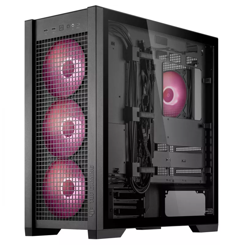 ASUS TUF Gaming GT302 ARGB Midi Tower korpusas, juodas, grūdintas stiklas, 3x140mm priekyje + 1x140mm gale, USB-C