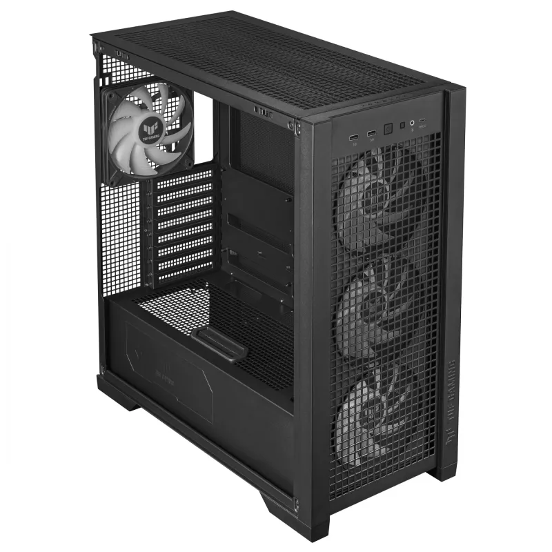 ASUS TUF Gaming GT302 ARGB Midi Tower korpusas, juodas, grūdintas stiklas, 3x140mm priekyje + 1x140mm gale, USB-C