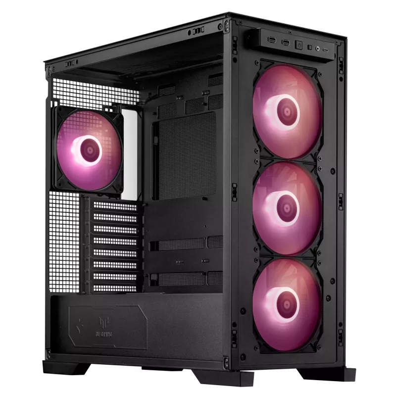 ASUS TUF Gaming GT302 ARGB Midi Tower korpusas, juodas, grūdintas stiklas, 3x140mm priekyje + 1x140mm gale, USB-C