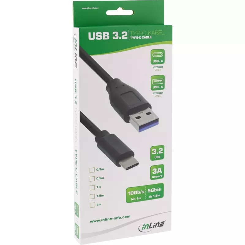 InLine USB 3.2 Gen.1x2 laidas, USB-C kištukas / USB-A kištukas, juodas, 0,5 m