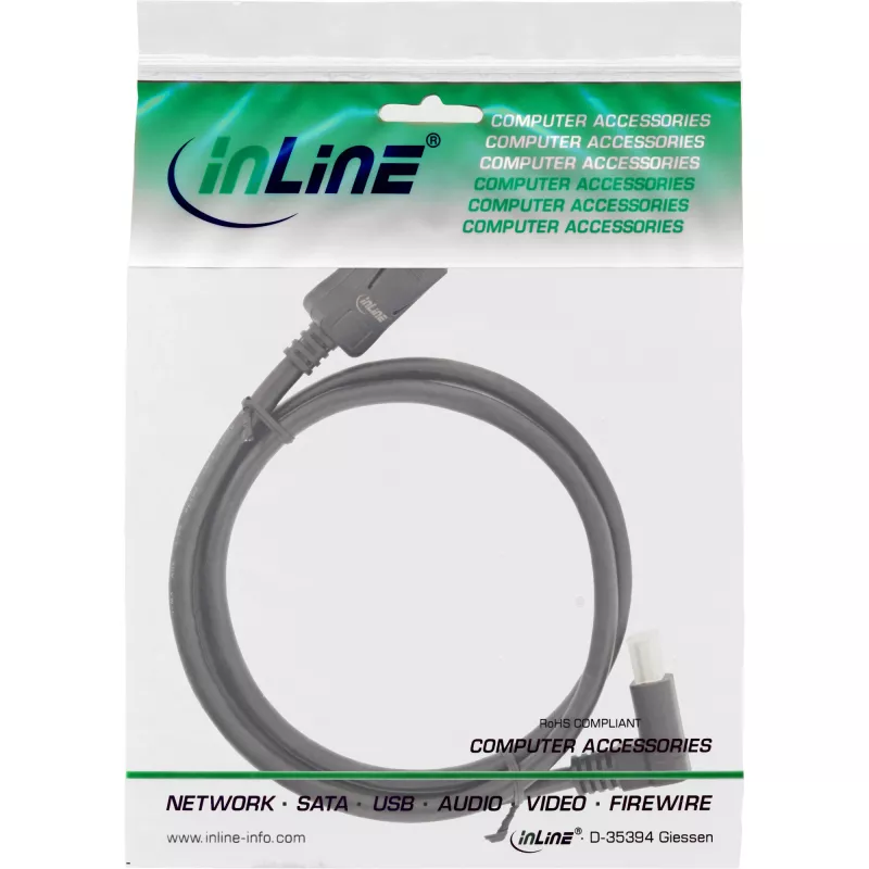 InLine DisplayPort 1.4 kabelis, 8K4K, kampu į viršų, juodas/auksinis, 3 m