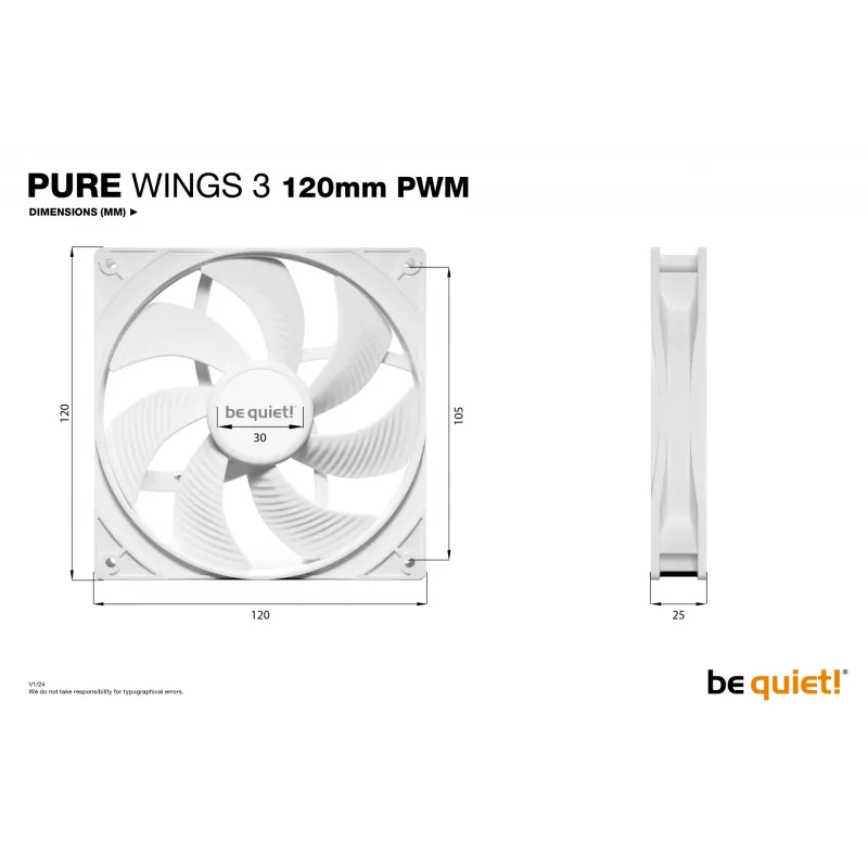 Aušintuvas kompiuteriui be quiet! Pure Wings 3 120mm PWM baltas 12 cm 1 vnt.