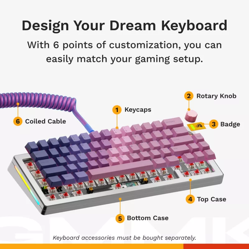 Mechaninė klaviatūra GLORIOUS GMMK 3 PRO 65% Barebones Wired Silver — 65% USB RGB, 2 m laidas