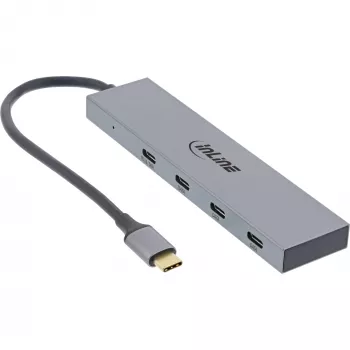 InLine USB 3.2 Gen.2 4 prievadų USB-C šakotuvas, aliumininis korpusas, OTG, 10 Gb/s
