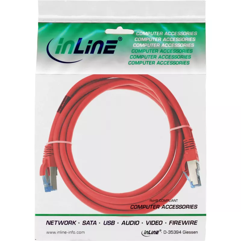 InLine Patch Laidas S/FTP PiMF Cat.6A halogen-free 500MHz raudonas 1m
