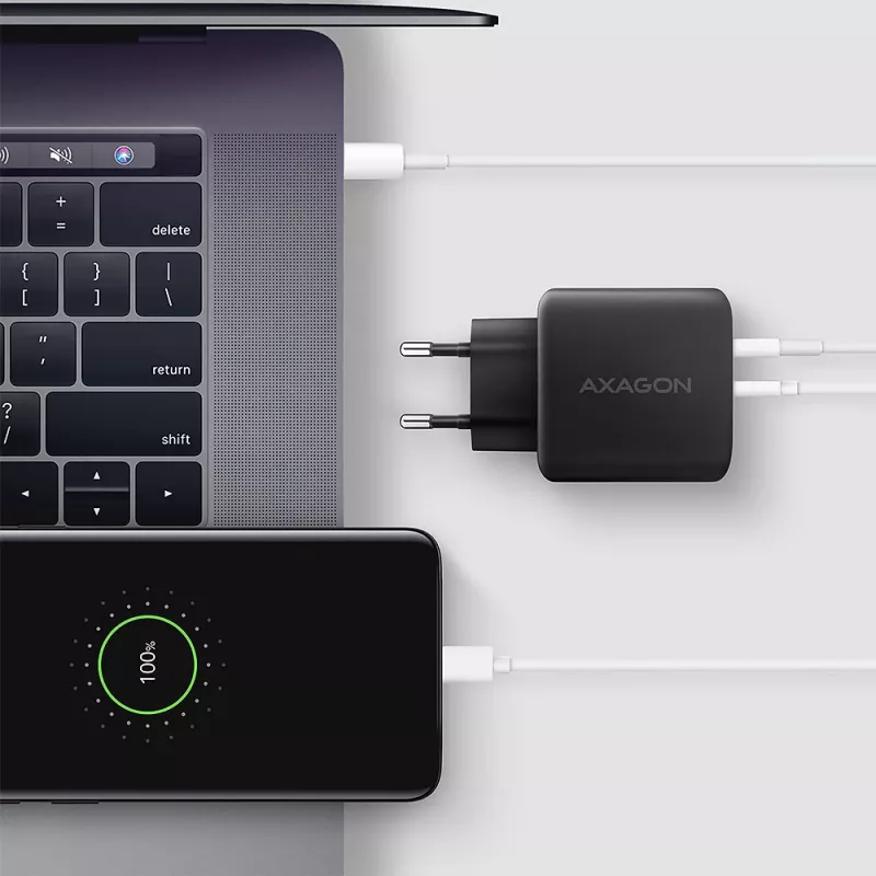 AXAGON ACU-PQ45 USB-C/USB-A 45W GaN greitasis įkroviklis (QC 3.0/4+, PD 3.0, PPS, AFC, FCP, SFC) juodas