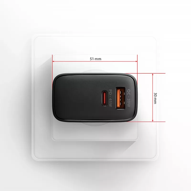 AXAGON ACU-PQ45 USB-C/USB-A 45W GaN greitasis įkroviklis (QC 3.0/4+, PD 3.0, PPS, AFC, FCP, SFC) juodas