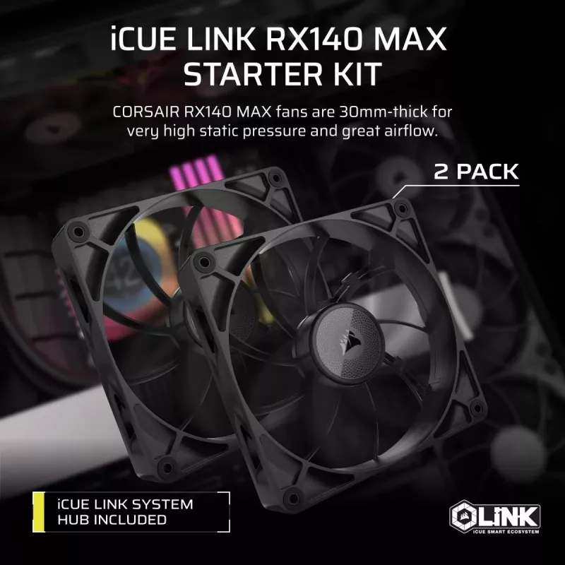 Ventiliatorius Corsair iCUE LINK RX140 MAX 14 cm Juodas 300-1600 RPM