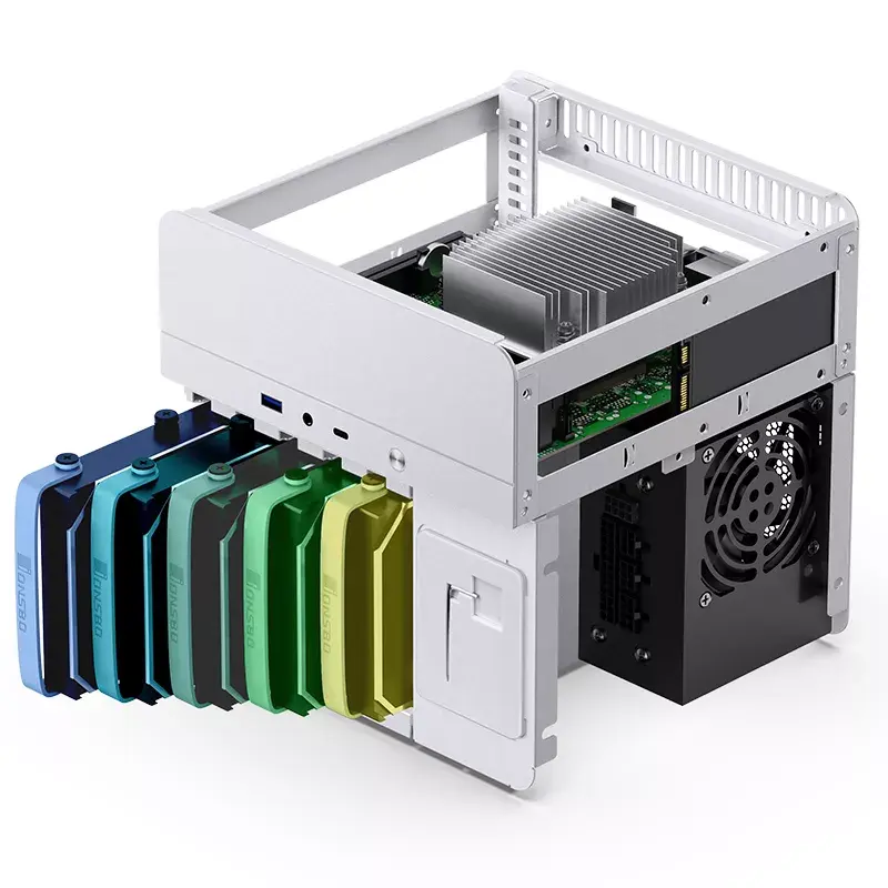 Jonsbo N2 Mini-ITX NAS korpusas, kubas, aliuminis/plienas, baltas