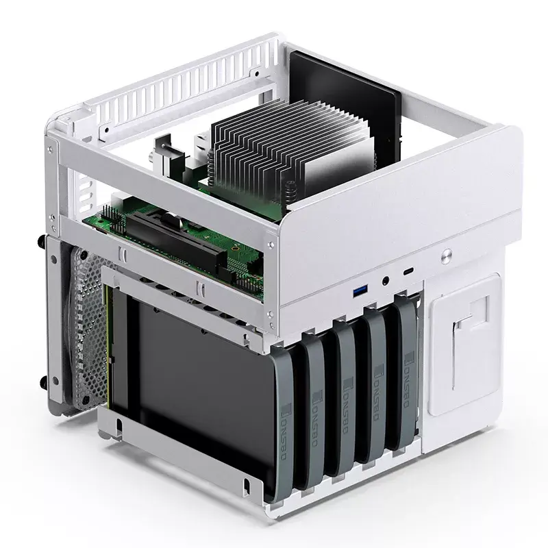Jonsbo N2 Mini-ITX NAS korpusas, kubas, aliuminis/plienas, baltas