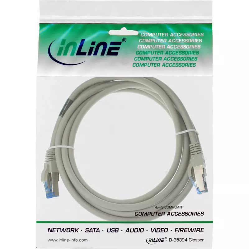 InLine Patch kabelis S/FTP PiMF Cat.6A halogen-free 500MHz pilkas 3m