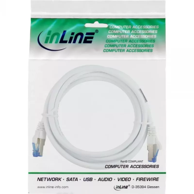 InLine Patch Laidas S/FTP PiMF Cat.6A halogen free 500MHz baltas 1,5m