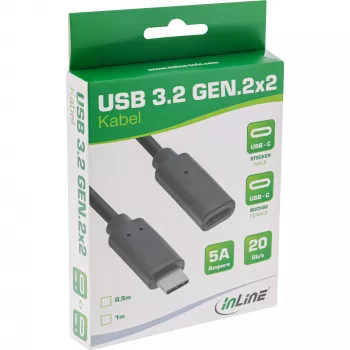 USB 3.2 Gen.2x2 ilginimo laidas InLine 35771 1m USB-C vyriškas/moteriškas juodas