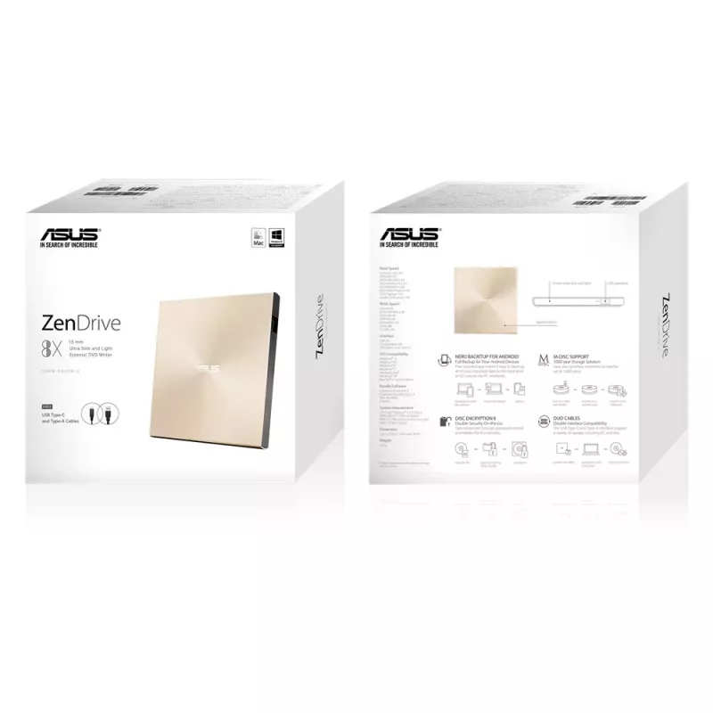 ASUS ZenDrive U9M išorinis DVD±RW įrenginys, auksinis