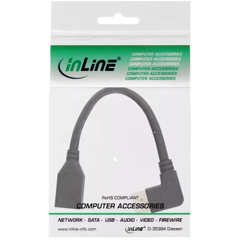 InLine DisplayPort 1.4 adapterinis kabelis M/F, 8K4K, stačiu kampu į dešinę, juodas/auksinis
