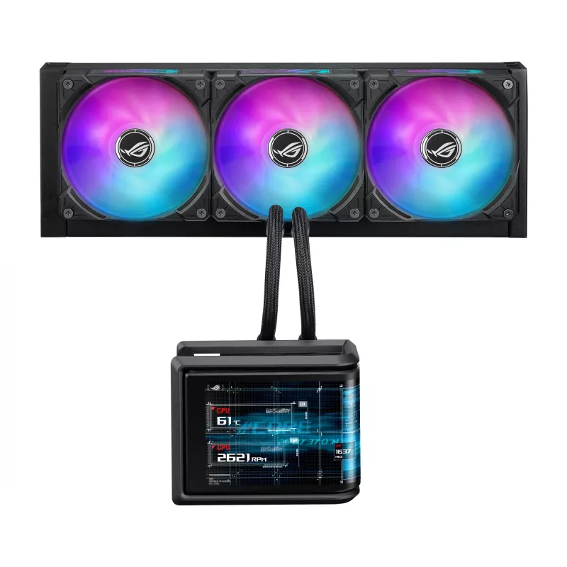 Skysčio aušintuvas ASUS ROG Ryuo IV SLC 360 ARGB — 120 mm ventiliatoriai, 360 mm radiatorius, juodas