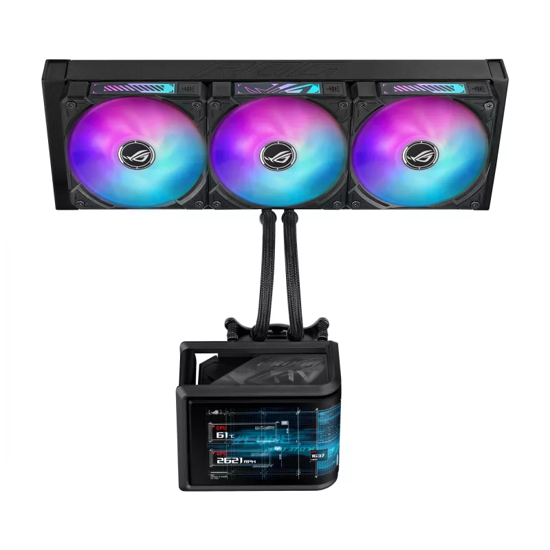 Skysčio aušintuvas ASUS ROG Ryuo IV SLC 360 ARGB — 120 mm ventiliatoriai, 360 mm radiatorius, juodas