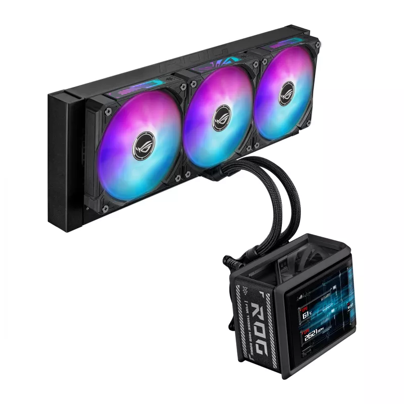 Skysčio aušintuvas ASUS ROG Ryuo IV SLC 360 ARGB — 120 mm ventiliatoriai, 360 mm radiatorius, juodas