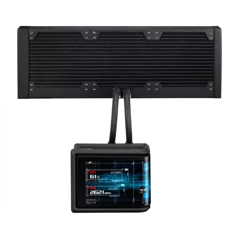 Skysčio aušintuvas ASUS ROG Ryuo IV SLC 360 ARGB — 120 mm ventiliatoriai, 360 mm radiatorius, juodas