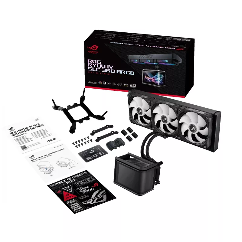 Skysčio aušintuvas ASUS ROG Ryuo IV SLC 360 ARGB — 120 mm ventiliatoriai, 360 mm radiatorius, juodas