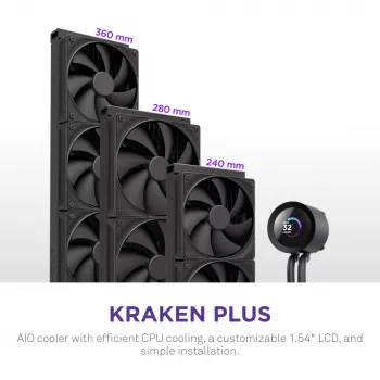 Vandens aušintuvas NZXT Kraken Plus 360 12 cm juodas, Fluid Dynamic Bearing