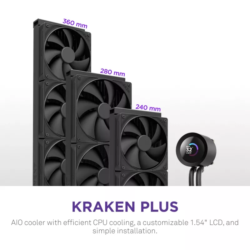 Vandens aušintuvas NZXT Kraken Plus 360 12 cm juodas, Fluid Dynamic Bearing