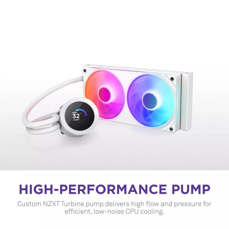 Skystas aušintuvas procesoriui NZXT Kraken Plus RGB 240 — 120 mm ventiliatoriai, FDB guolis, baltas