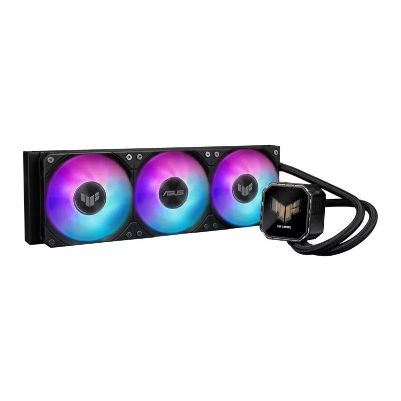 Skysčio aušintuvas ASUS TUF Gaming LC III 360 ARGB LCD — 360 mm radiatorius, 3x 120 mm ventiliatoriai, Lizdai AM5/AM4/LGA1700/LGA1200, Juodas