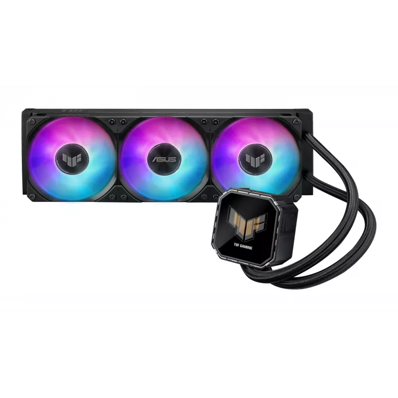 Skysčio aušintuvas ASUS TUF Gaming LC III 360 ARGB LCD — 360 mm radiatorius, 3x 120 mm ventiliatoriai, Lizdai AM5/AM4/LGA1700/LGA1200, Juodas