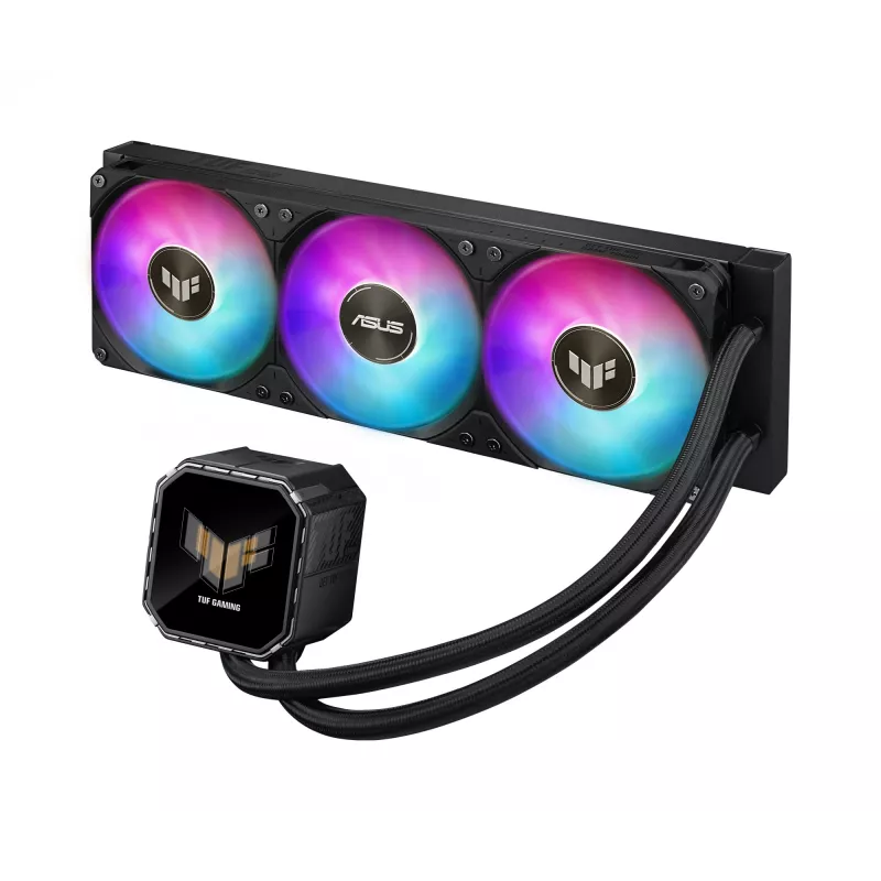 Skysčio aušintuvas ASUS TUF Gaming LC III 360 ARGB LCD — 360 mm radiatorius, 3x 120 mm ventiliatoriai, Lizdai AM5/AM4/LGA1700/LGA1200, Juodas