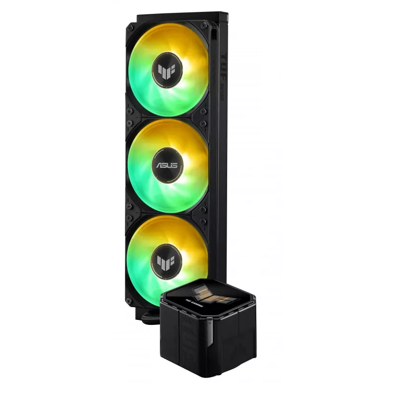 Skysčio aušintuvas ASUS TUF Gaming LC III 360 ARGB LCD — 360 mm radiatorius, 3x 120 mm ventiliatoriai, Lizdai AM5/AM4/LGA1700/LGA1200, Juodas