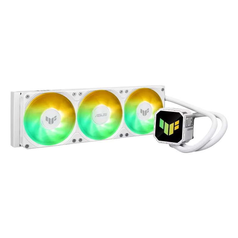 All-in-one skysčio aušintuvas ASUS TUF Gaming LC III 360 ARGB White Edition — 360 mm, 120 mm ventiliatoriai, LGA1700/1200, AM4/AM5 palaikymas