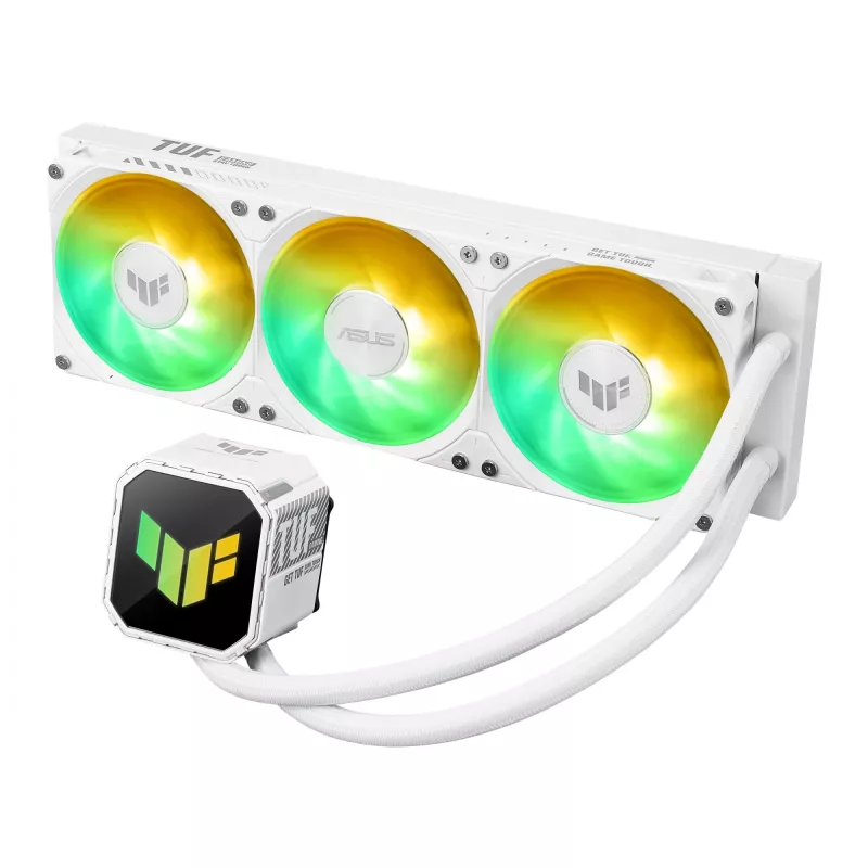 All-in-one skysčio aušintuvas ASUS TUF Gaming LC III 360 ARGB White Edition — 360 mm, 120 mm ventiliatoriai, LGA1700/1200, AM4/AM5 palaikymas